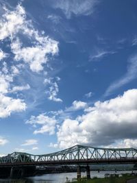 Low angle view of bridge over river against sky