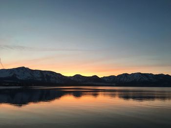 Scenic view of lake against sky during sunset