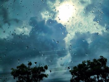 Low angle view of trees against cloudy sky