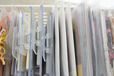 Close-up of clothes hanging on rack in store