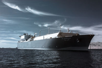 Ship sailing on sea against sky