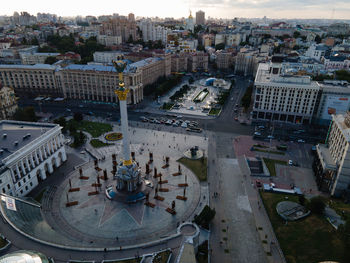 High angle view of street amidst buildings in city