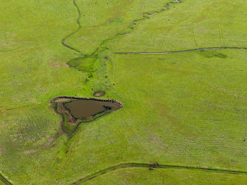 Aerial view of strewn field drawing art lines