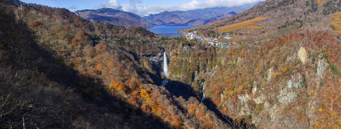 Scenic view of mountains during autumn