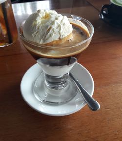 Close-up of ice cream on table