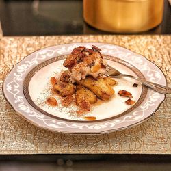 High angle view of dessert in plate on table