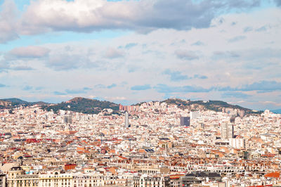 High angle view of townscape against sky, barcelona 