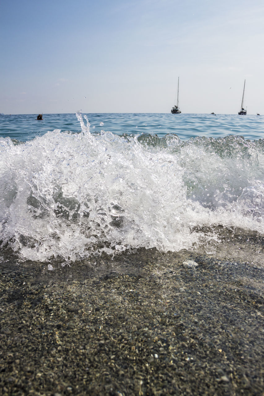 SCENIC VIEW OF SEA WAVES AGAINST SKY