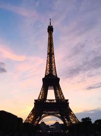 Low angle view of silhouette eiffel tower against sky during sunset