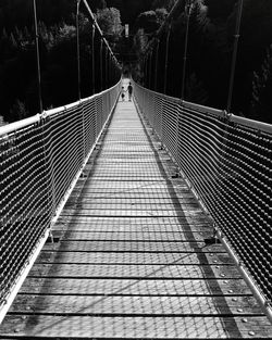 Empty footbridge along trees