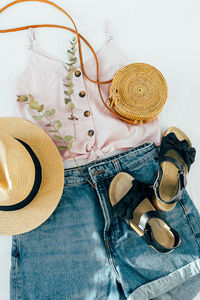 High angle view of personal accessories on table