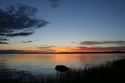 Scenic view of lake at sunset