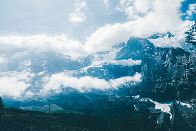Scenic view of snow mountains against sky