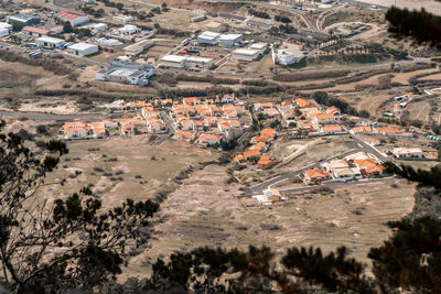 High angle view of buildings in town