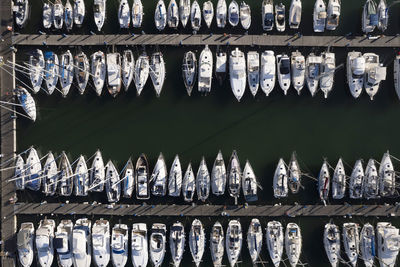 Aerial photographic documentation of the boats moored in the tourist port of viareggio tuscany italy