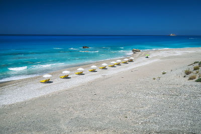 Scenic view of sea against clear blue sky