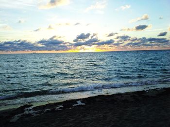 Scenic view of sea against cloudy sky