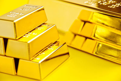 Close-up of gold ingots