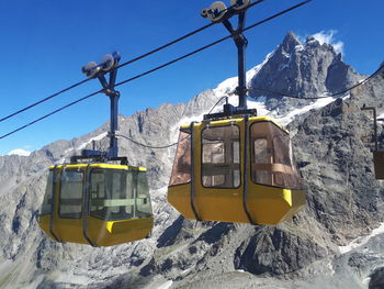 Overhead cable car on snow covered mountain