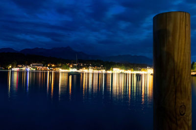 Scenic view of lake against sky at dusk