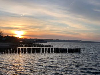 Scenic view of sea against sky during sunset