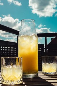 Close-up of beer glass on table