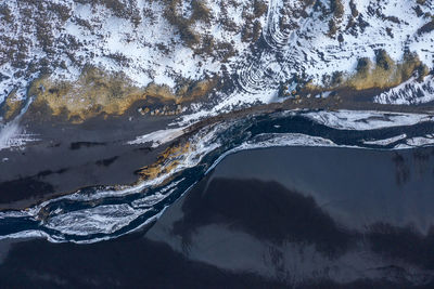 Scenic view of snowcapped mountains and lake during winter