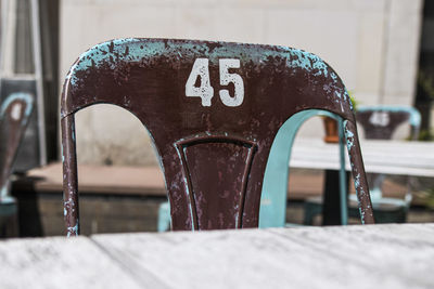 Close-up of text on table