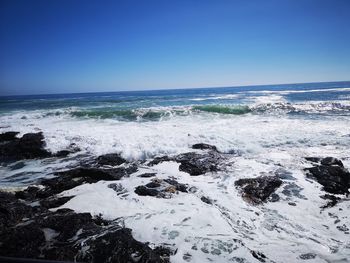 Scenic view of sea against clear sky