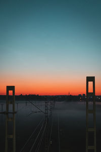 Aerial view of city against clear sky during sunset