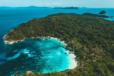 High angle view of sea and rocks