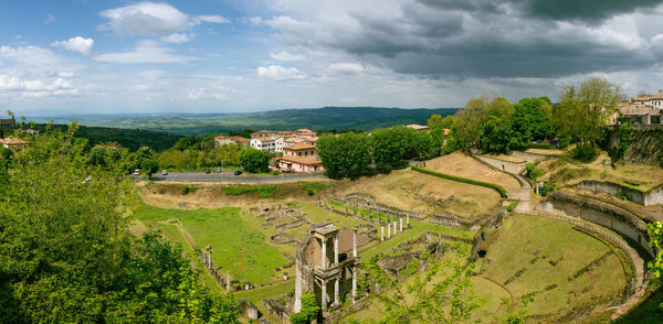 High angle view of townscape against sky