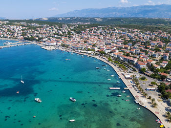 Aerial view of novalja town in pag island, croatia