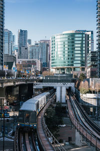 High angle view of railroad tracks against sky