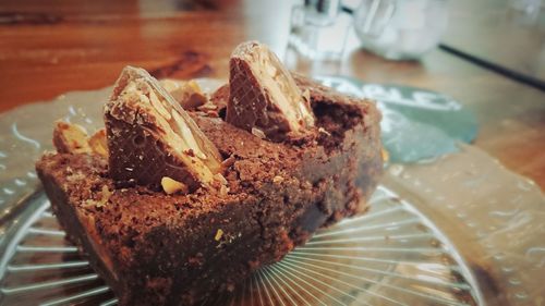 Close-up of chocolate cake in plate