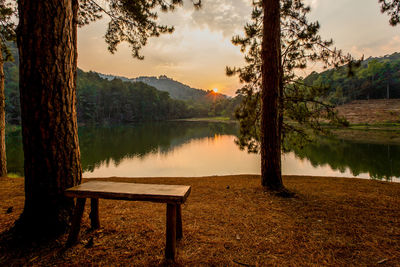 Scenic view of lake against sky at sunset