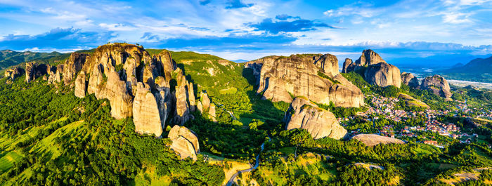 Panoramic view of rock formations against sky