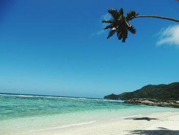 Scenic view of sea against clear blue sky
