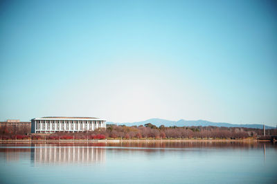 River by building against clear sky