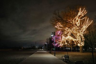 View of firework display at night