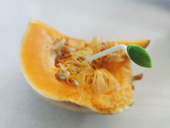 Close-up of orange slices on table