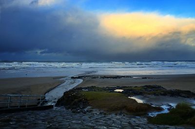 Scenic view of sea against cloudy sky
