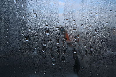 Full frame shot of raindrops on glass window