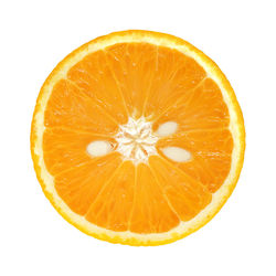 Close-up of orange slice against white background