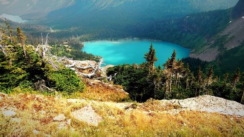 High angle view of lake against mountain