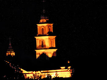 Low angle view of built structure at night