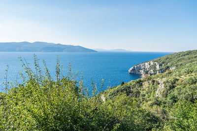 Scenic view of sea against clear sky