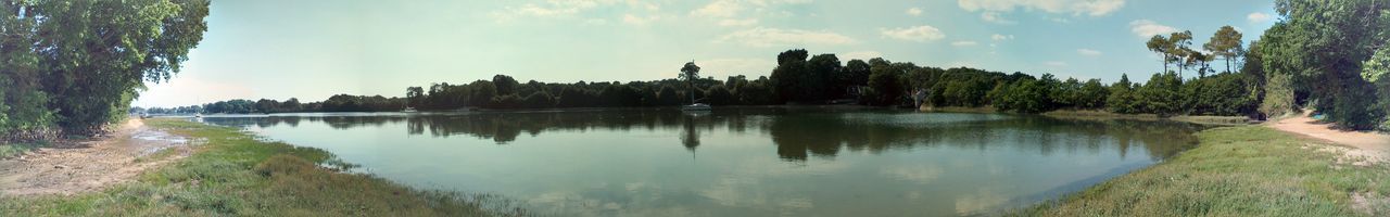 Panoramic shot of calm countryside lake