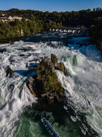 High angle view of bridge fallen in waterfall