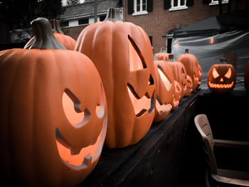 View of pumpkins in market during halloween